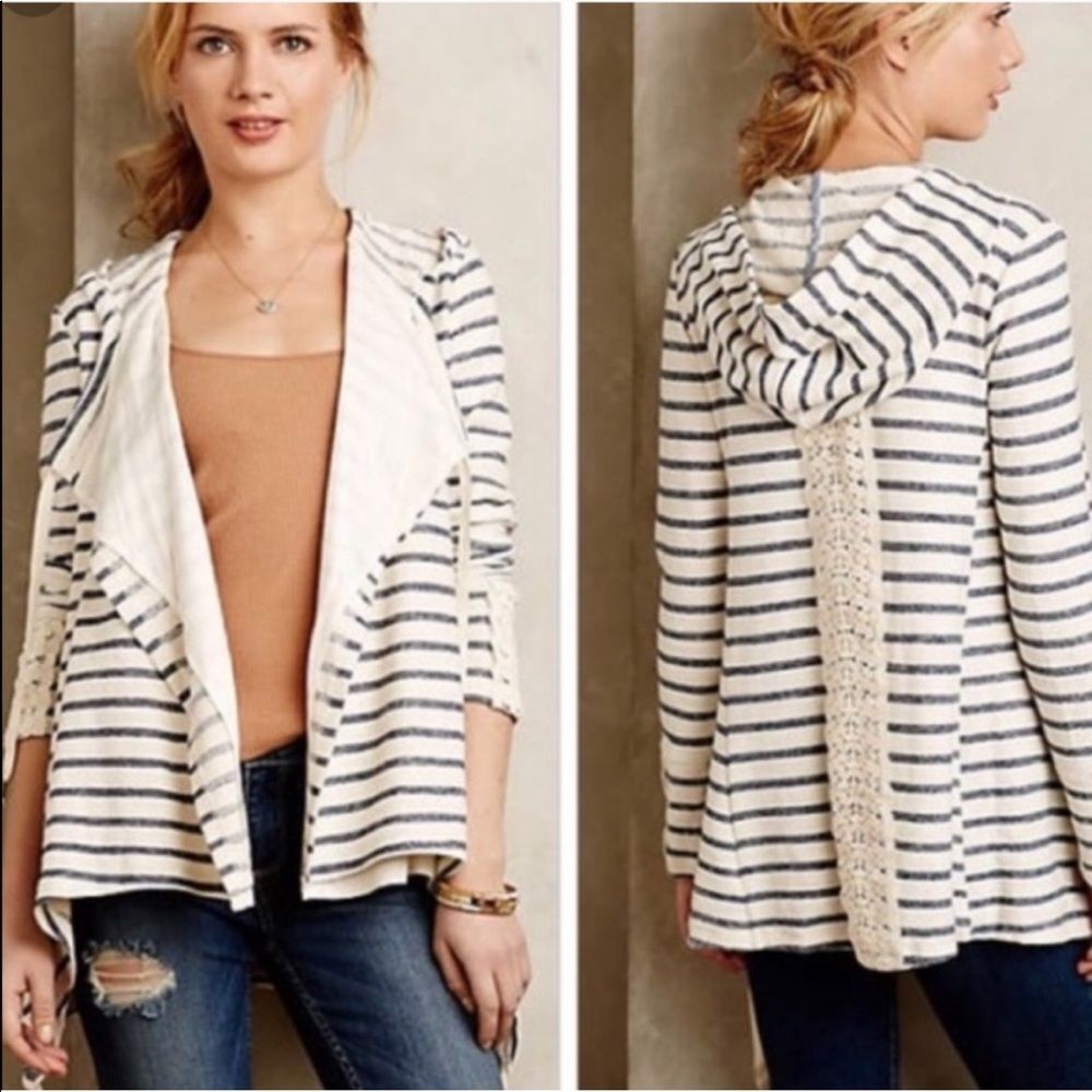 Saturday Sunday Anthropologie Sage Striped Drape Cardigan Size M